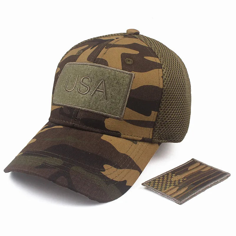 Men's Camo USA Flag Baseball Cap with Matching Patch - Hat Readi Gear