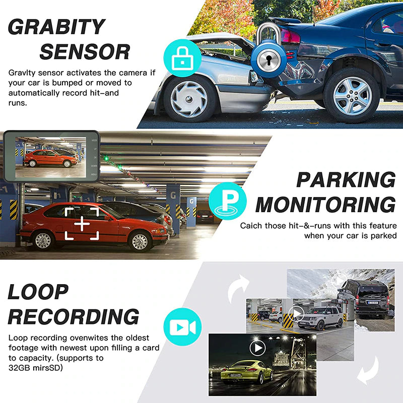 4” HD Touch Screen Dual Lens Dash Cam Recorder – Front & Rear Night Vision - Dash camera Readi Gear