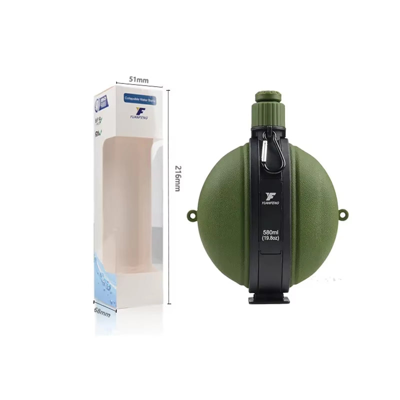 580ML Military Camouflage Water Bottle with Compass - Collapsible & Leakproof - Collapsible Canteen Readi Gear