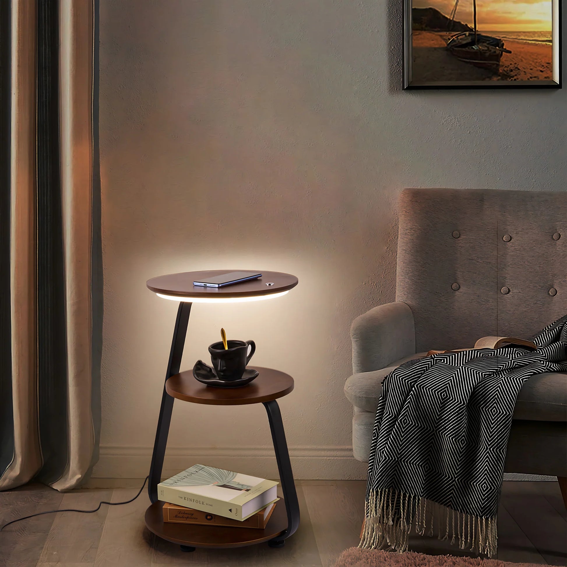 SmartGlow Nightstand: Dimmable LED Nightlight & Wireless Device Charger - Nightstand with light and charger Readi Gear