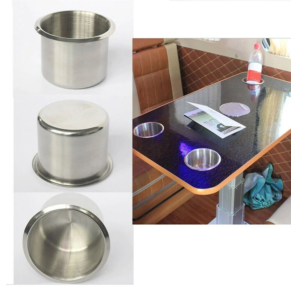 Universal Stainless Steel Cup Holder - Car, Boat, RV, Truck, Marine (2 Pack) - Stainless steel cup holder Readi Gear