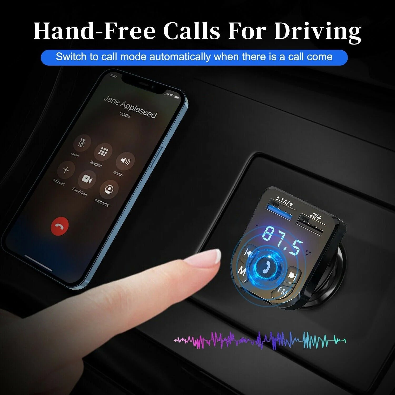 Bluetooth 5.0 Car FM Transmitter - Dual USB Charger & Hands-Free - Bluetooth car transmitter Readi Gear