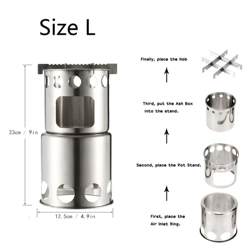 Lixada Portable Wood Stove - Lightweight Stainless Steel Cooking Burner for Camping - Portable Cooking Stove Readi Gear