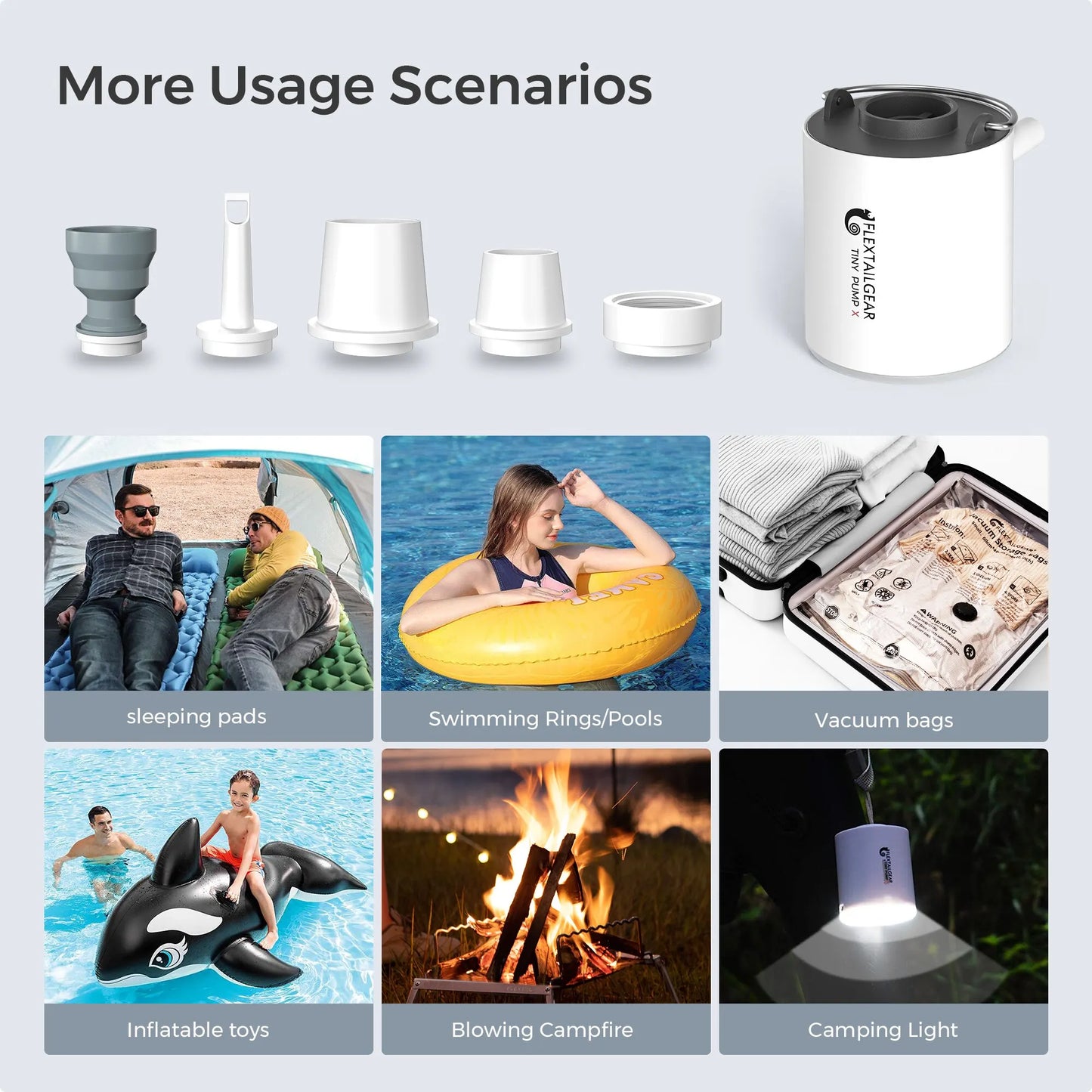 Ultra-Compact Air Pump & Camping Light, USB Rechargeable - Mini air pump Readi Gear