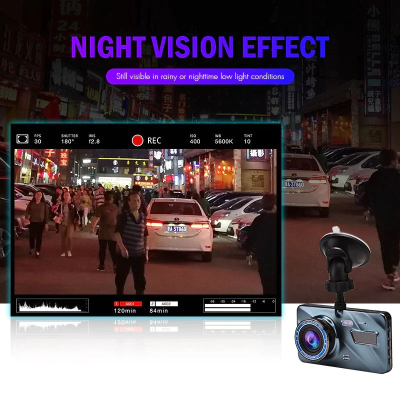 4” HD Touch Screen Dual Lens Dash Cam Recorder – Front & Rear Night Vision - Dash camera Readi Gear