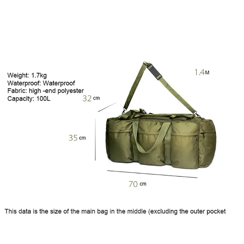 Extra Large 100L Heavy Duty Camping Backpack/Duffel - Military Grade, Waterproof with Multiple Pockets - Extra Large 100L Heavy Duty Camping Backpack/Duffel - Military Grade, Waterproof with Multiple Pockets Readi Gear