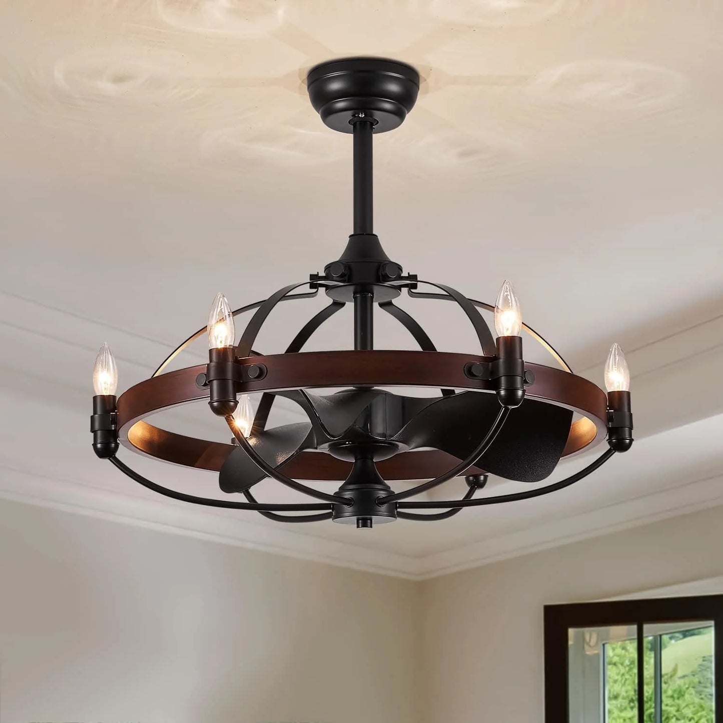 Rustic Farmhouse Caged Fan & Light Fixture with Remote - farmhouse caged ceiling fan light Readi Gear