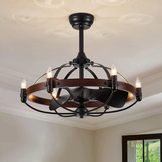 Rustic Farmhouse Caged Fan & Light Fixture with Remote - farmhouse caged ceiling fan light Readi Gear