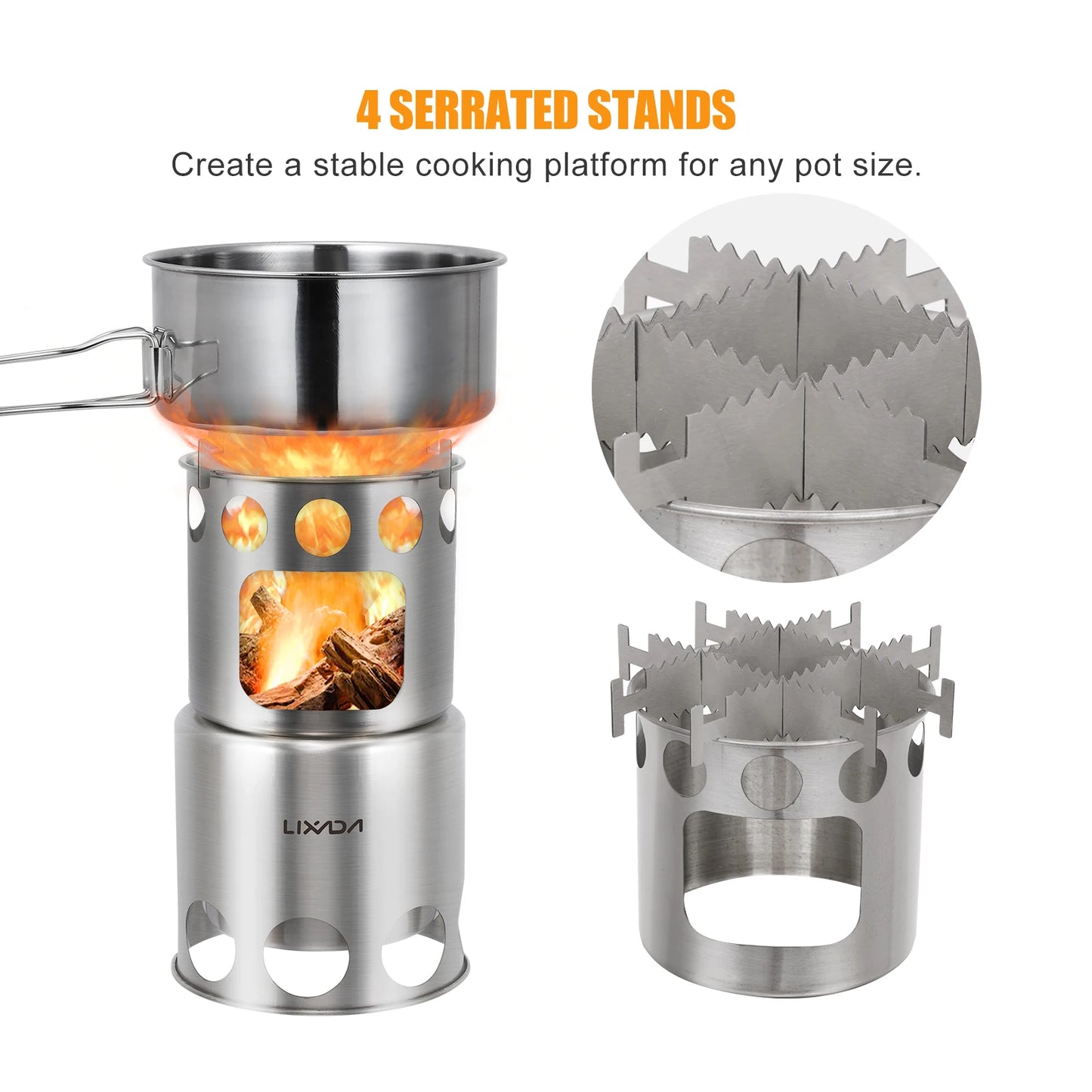 Lixada Portable Wood Stove - Lightweight Stainless Steel Cooking Burner for Camping