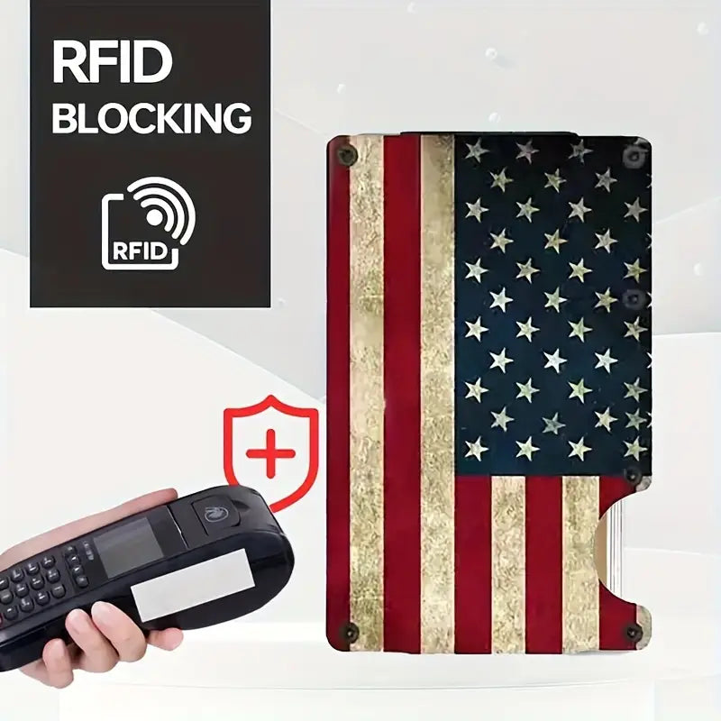 FreedomShield RFID-Blocking Aluminum Alloy Wallet - USA Flag RFID Blocking Card Holder Readi Gear