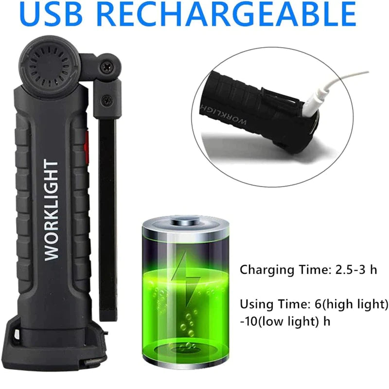 360° Rotating LED Work Light with 5 Modes, Hook and Magnetic Base - Work Light Readi Gear