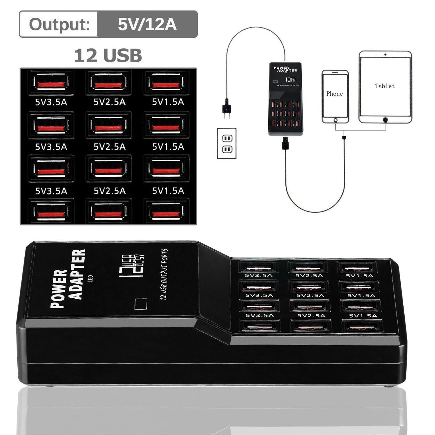 PowerPro 12-Port USB Charging Station: Desktop & Wall Charger Organizer - USB Charging Station Readi Gear