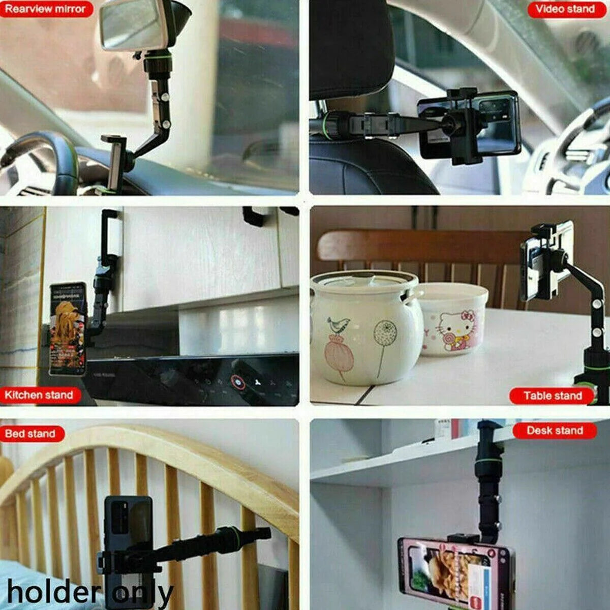 360° Rotating Rearview Mirror Phone Mount - Universal Car Clip - 360 degree rotating cell phone car mount Readi Gear
