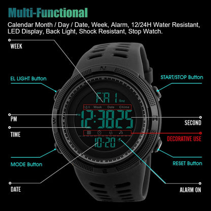 Tactical Digital Waterproof Quartz Watch