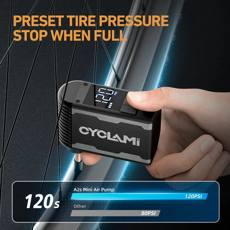 CYCLAMI A2S 120PSI Air Pump - Rechargeable Portable Bike Tire Inflator - Bicycle Pump Readi Gear