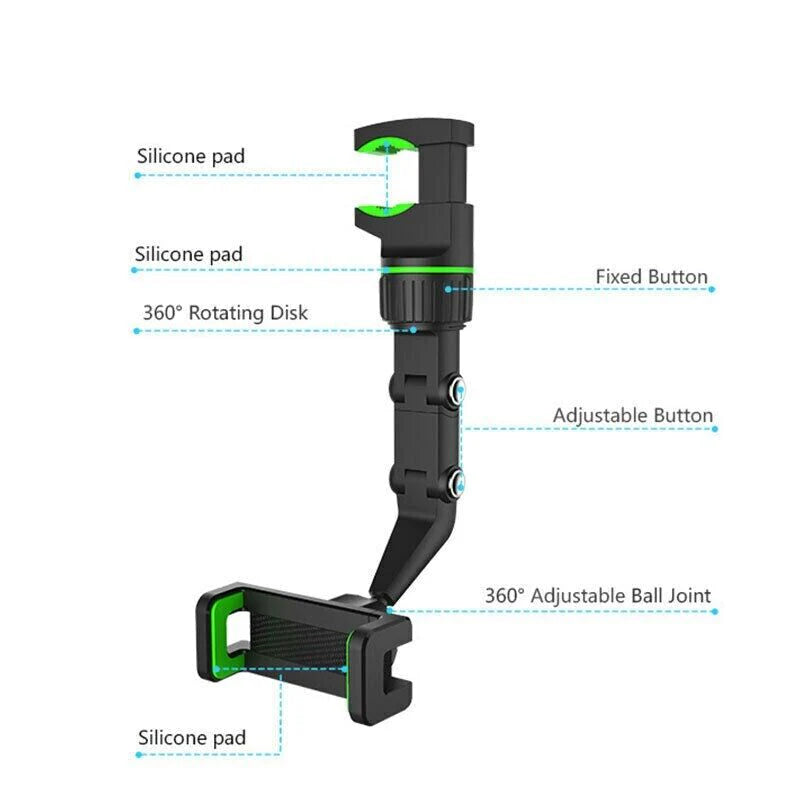 360° Rotating Rearview Mirror Phone Mount - Universal Car Clip - 360 degree rotating cell phone car mount Readi Gear