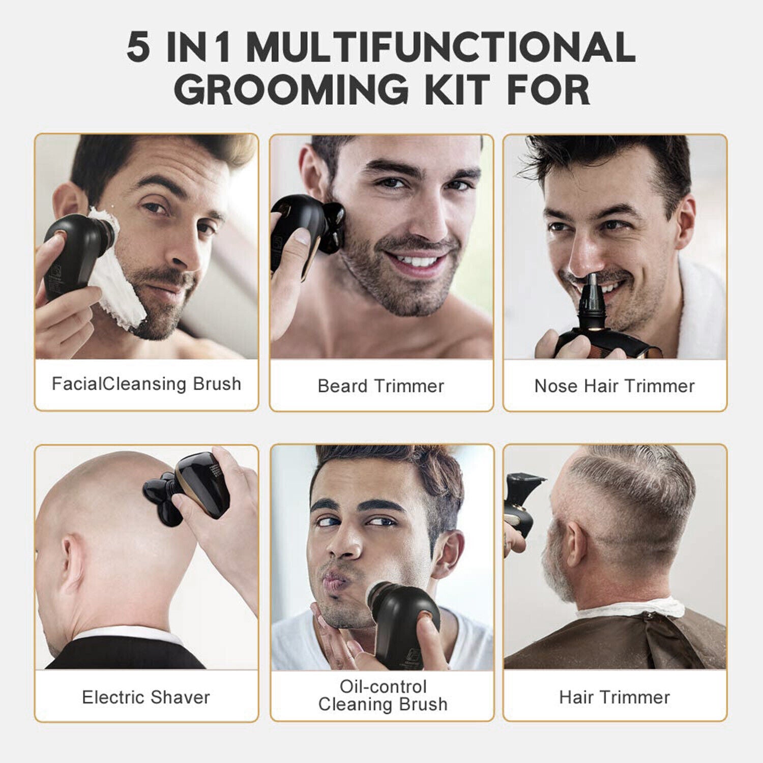 5-in-1 Electric Grooming Kit - 4D Shaver for Head, Beard, Nose & Body - Electric Grooming Kit Readi Gear