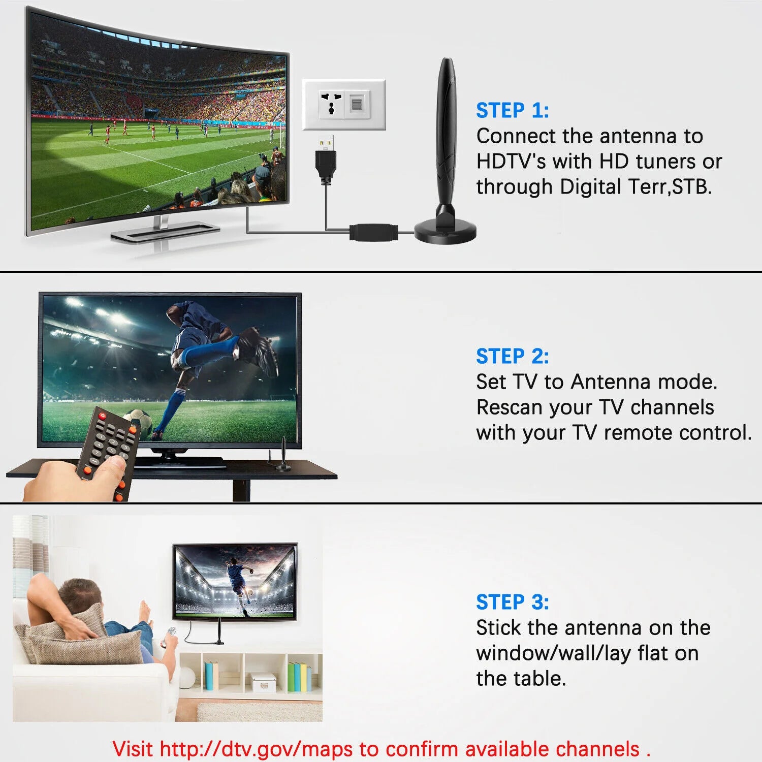 Long Range (350 Miles) Indoor HDTV Amplified Digital Antenna - Readi Gear
