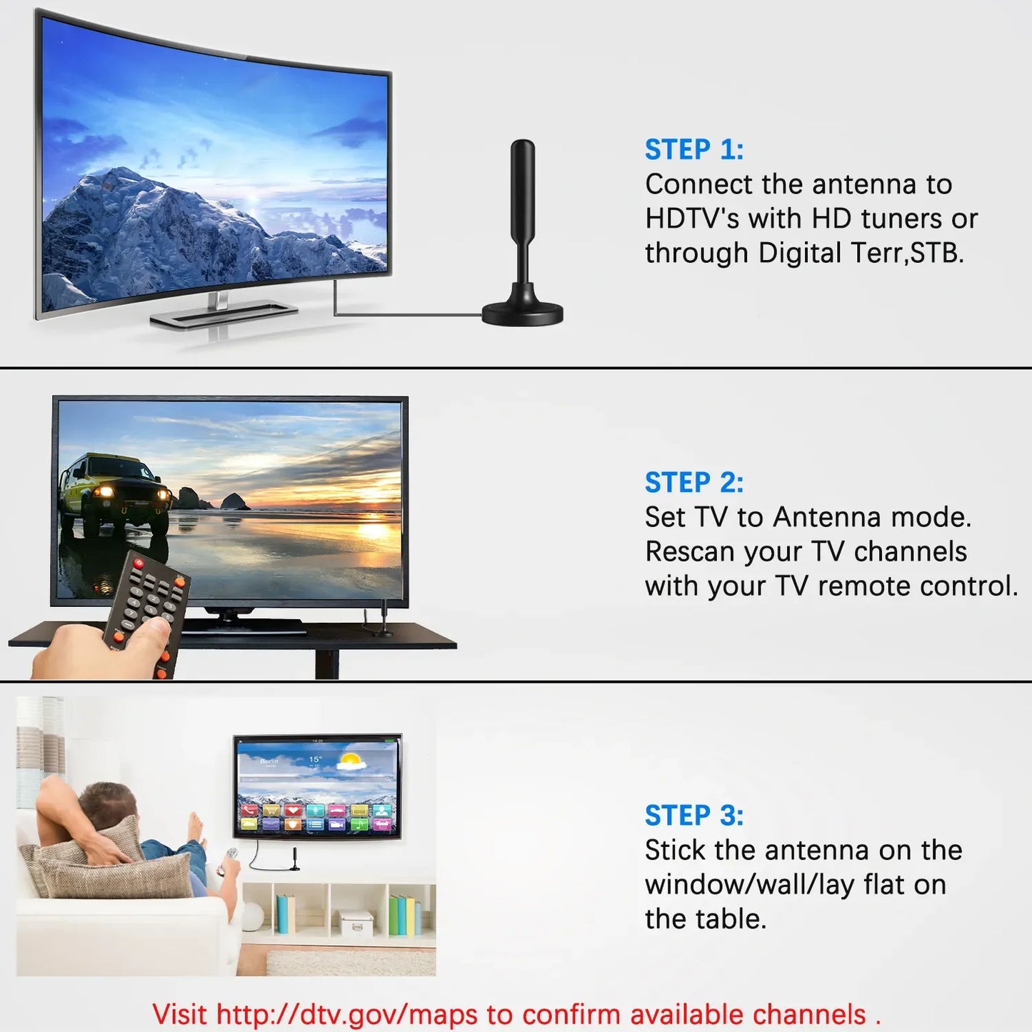 Long Range (350 Miles) Indoor HDTV Amplified Digital Antenna - Readi Gear