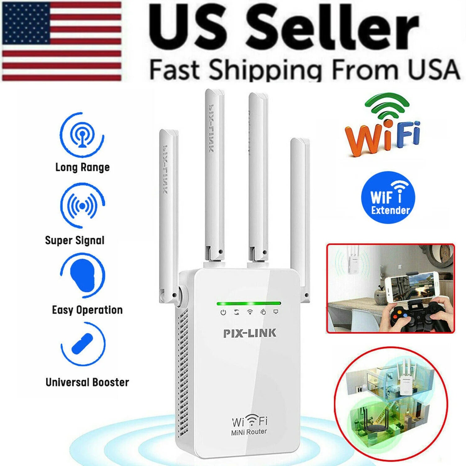 High-Speed Dual Band 1200Mbps WiFi Range Extender Repeater Booster