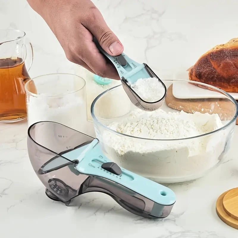 QuickMeasure Magnetic Measuring Set in use, showing accurate measurement of ingredients for cooking and baking