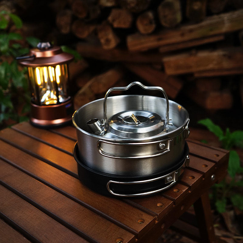 CampMaster 4-Piece Stainless Steel Kettle & Cookware Set - Portable Camping Gear