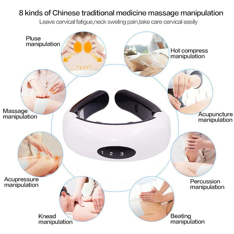 Electric Pulse Neck Massager for Pain Relief - 8 Modes & Magnetic Therapy