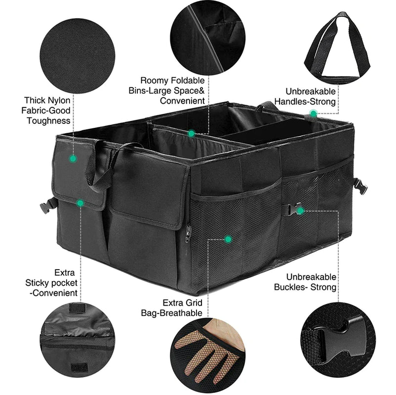 SmartCargo 40L Trunk Organizer - Folding Storage Bin with Mesh Pockets