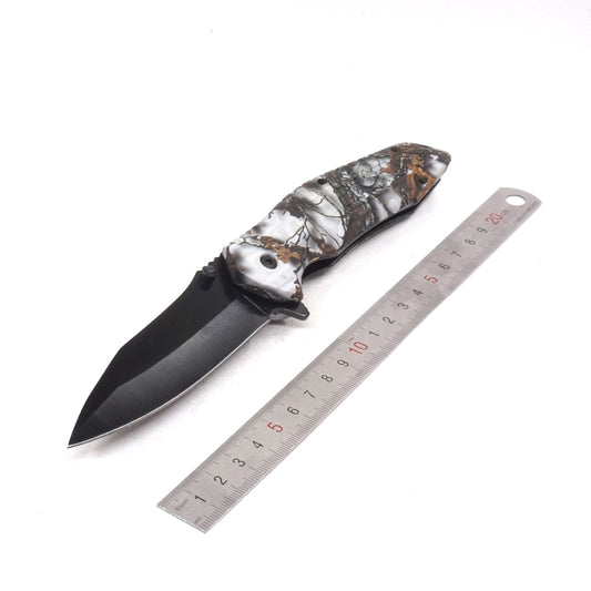 Camo Folding Survival Knife with Built-in Flint