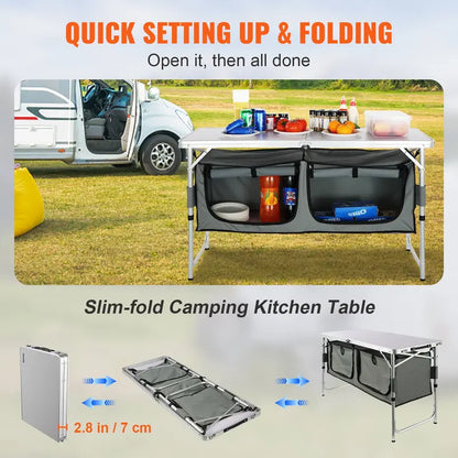 CampMaster Quick Setup Folding Table - Adjustable Heights, Space Saver