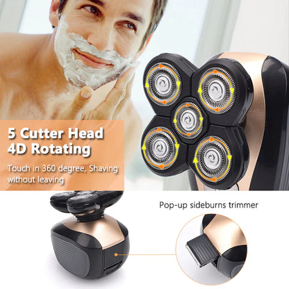 5-in-1 Electric Grooming Kit - 4D Shaver for Head, Beard, Nose & Body