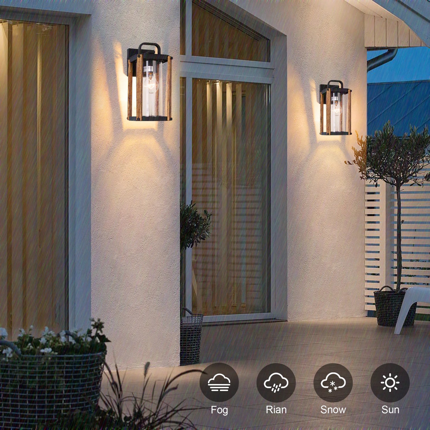 RusticWood Outdoor Porch Lights - Weatherproof Aluminum Alloy