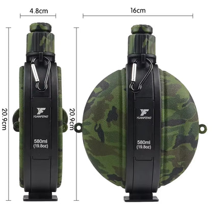 580ML Military Camouflage Water Bottle with Compass - Collapsible & Leakproof