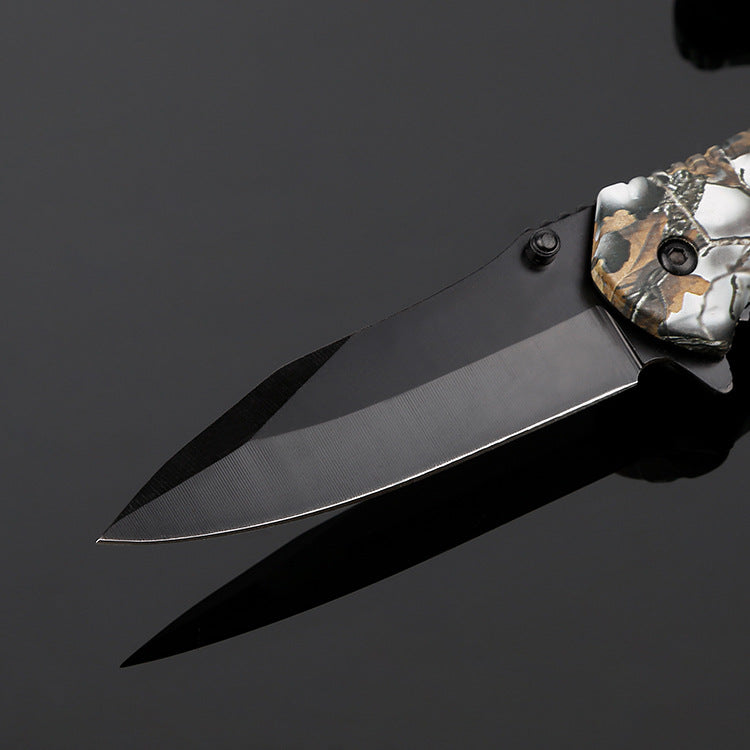 Camo Folding Survival Knife with Built-in Flint