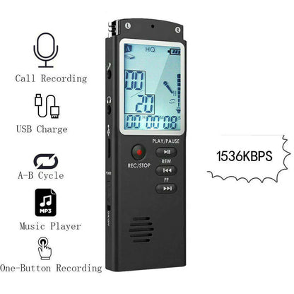 Voice Activated Digital Recorder & MP3 Player - HD Audio Capture