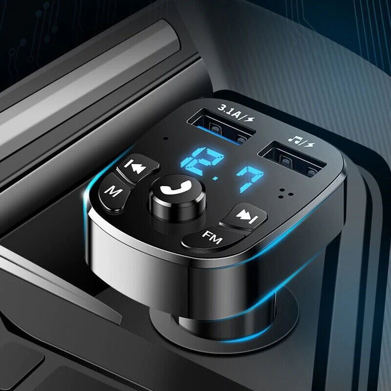 Bluetooth 5.0 Car FM Transmitter close up in car charger hole