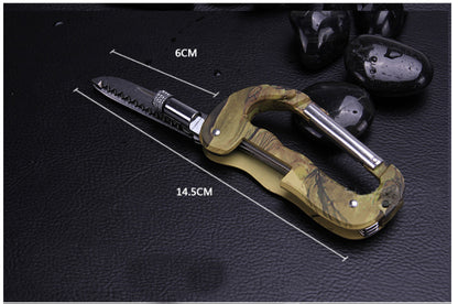 5-in-1 Tactical Camouflage Carabiner: Knife, Saw, LED Light & Keychain