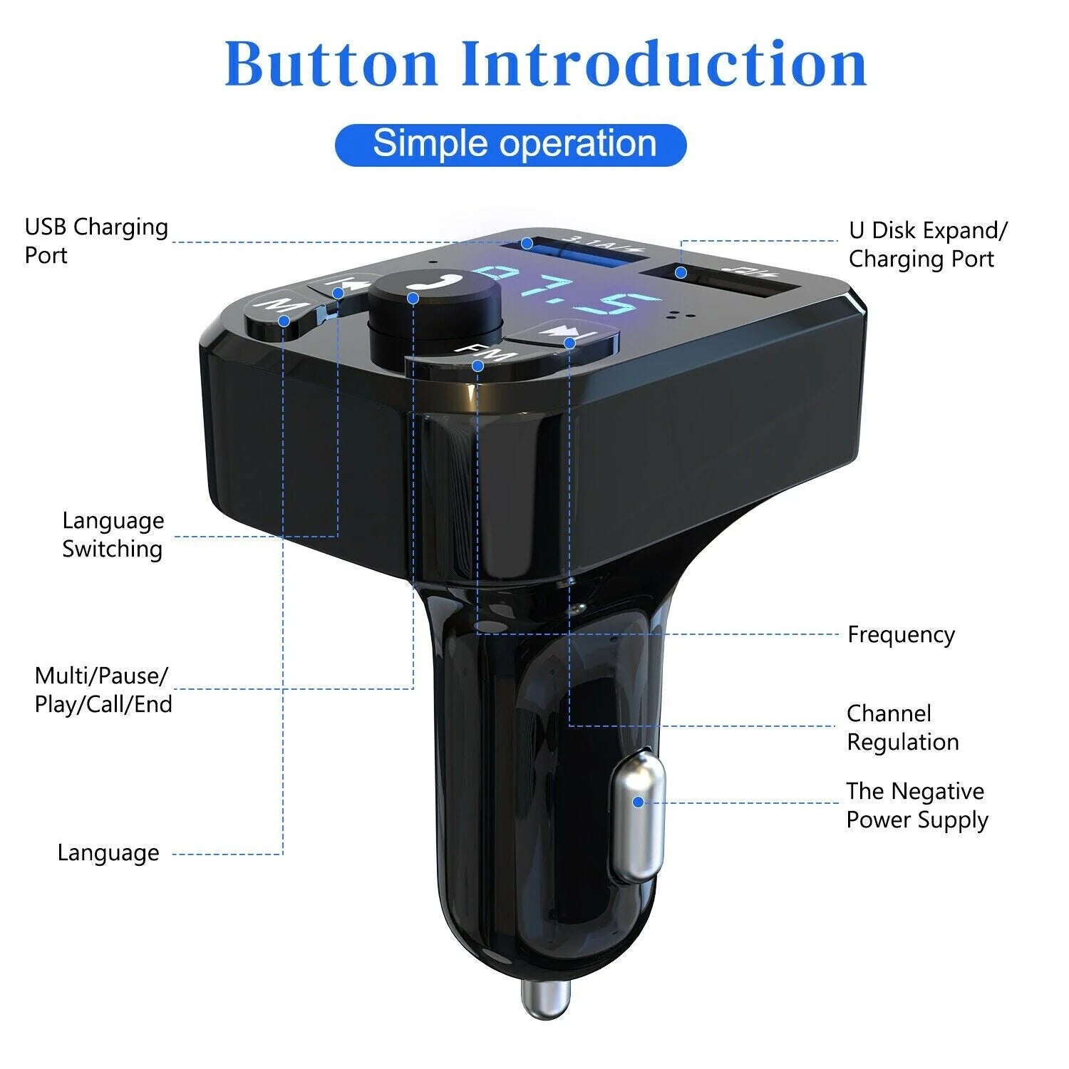 Bluetooth 5.0 Car FM Transmitter product features and parts