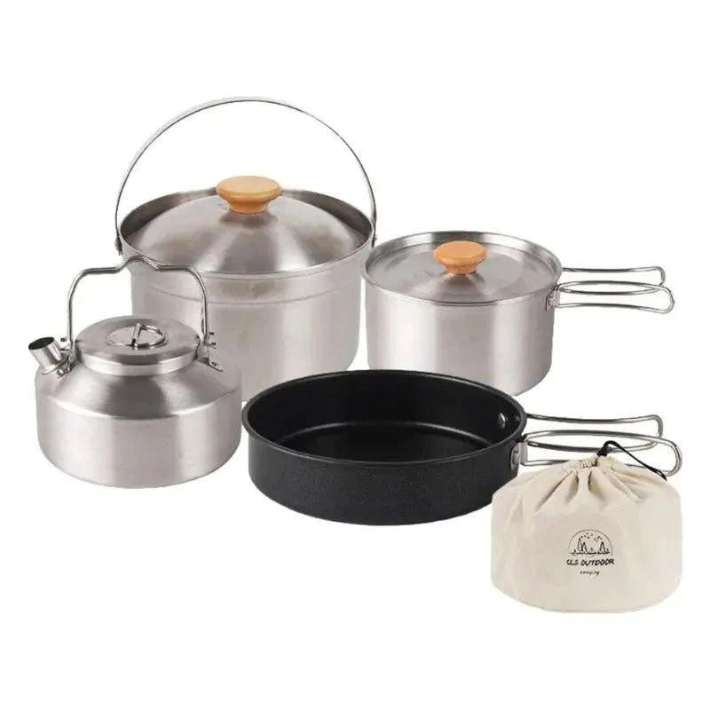 CampMaster 4-Piece Stainless Steel Kettle & Cookware Set - Portable Camping Gear