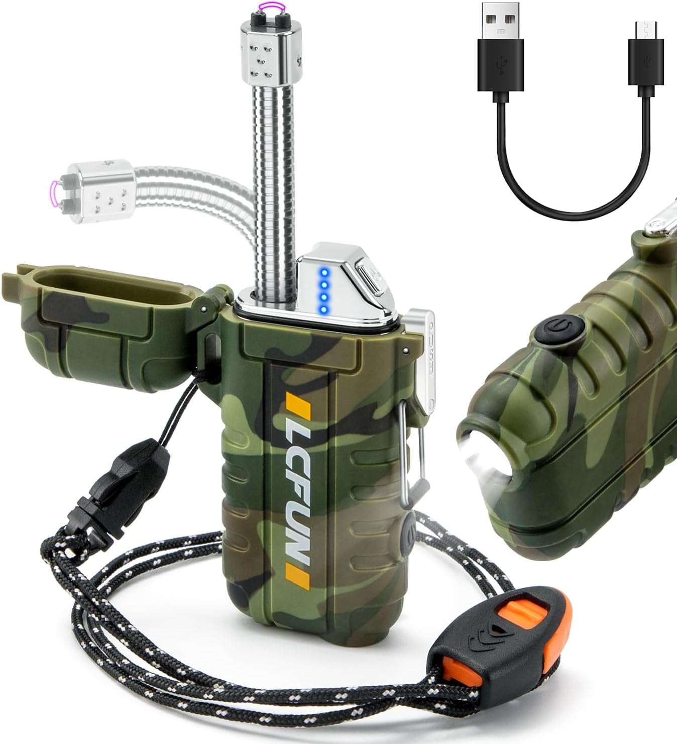 All-in-One Survival Plasma Lighter & Flashlight - USB Rechargeable, Waterproof