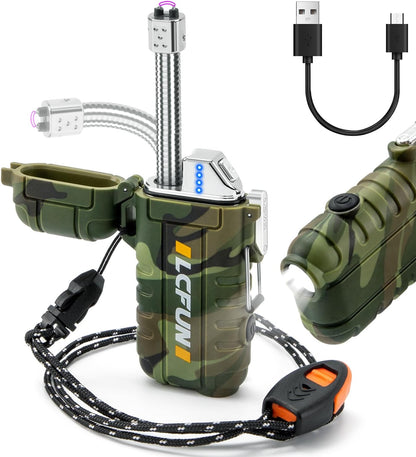 All-in-One Survival Plasma Lighter & Flashlight - USB Rechargeable, Waterproof