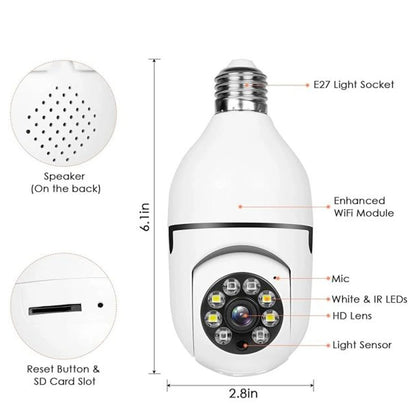360° Smart Light Bulb Security Camera - 1080P, Wireless, IR Night Vision