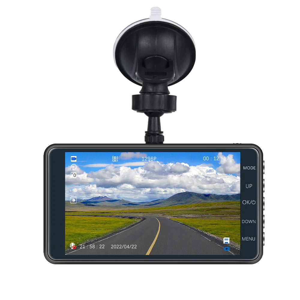 4” HD Touch Screen Dual Lens Dash Cam Recorder – Front & Rear Night Vision