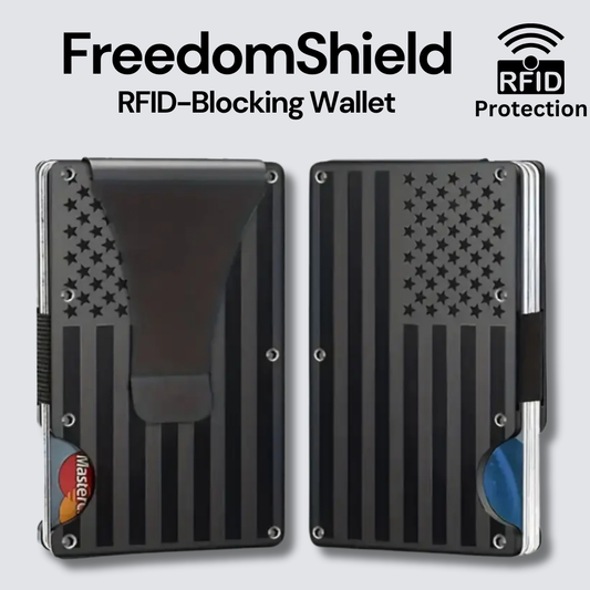 FreedomShield RFID-Blocking Wallet - black and gray, front and back view