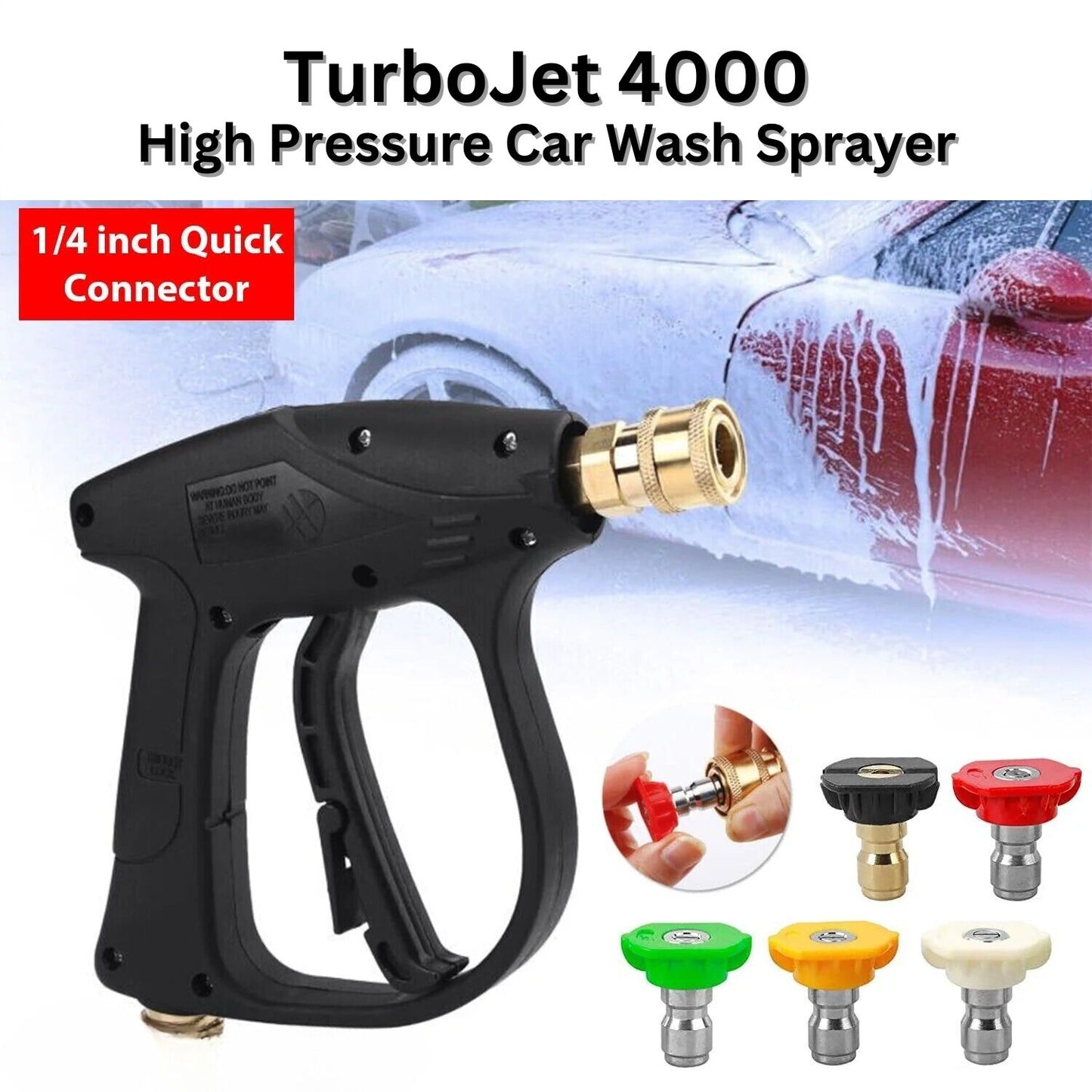 TurboJet 4000 - High Pressure Car Wash Foam Sprayer Gun Set with 5 Nozzles - High Pressure Car Wash Sprayer Readi Gear