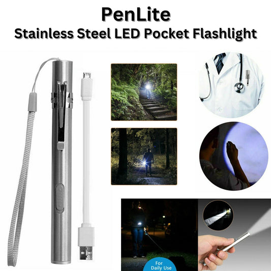 PenLite - Stainless Steel Rechargeable LED Pocket Flashlight