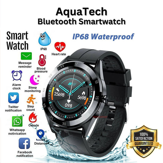 AquaTech Bluetooth Smartwatch with Heart Rate & Fitness Tracker