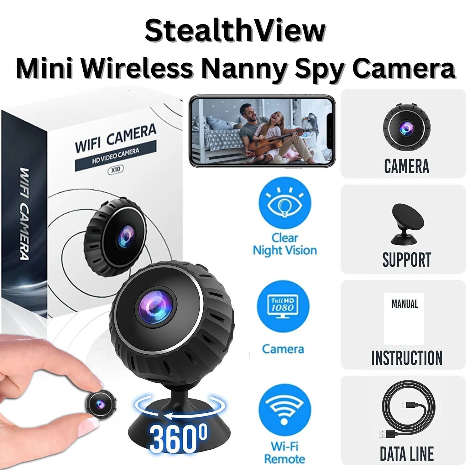 StealthView 360° Mini HD Wifi Wireless Nanny Spy Camera