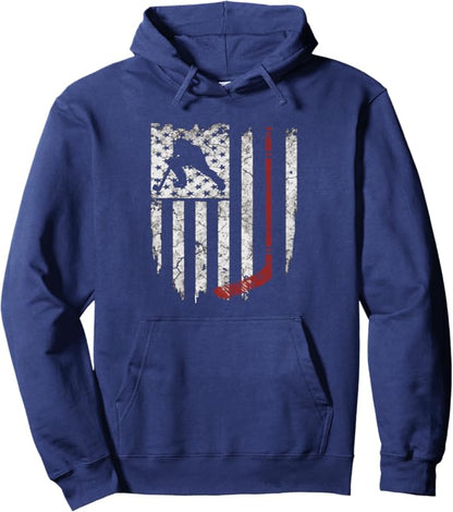 Hockey USA Flag Hoodie - Men’s Classic Pullover Sweatshirt