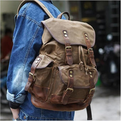 Vintage Waterproof Waxed Canvas Backpack – Travel & Laptop Rucksack